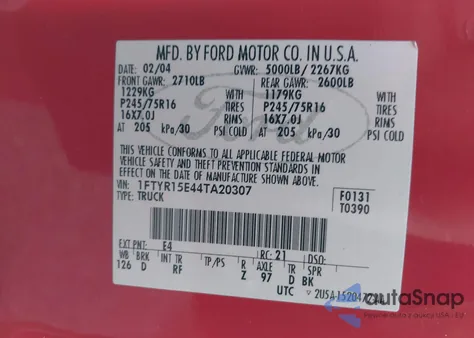 2004 Ford Ranger Xlt z USA, uszkodzony, nr VIN 1FTYR15E44TA20307